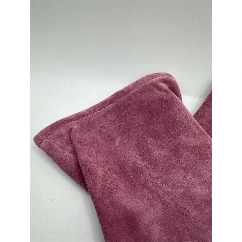 Womens Mauve Suede Mid Length Dress Gloves Elastic Wrist Topstitched Plum